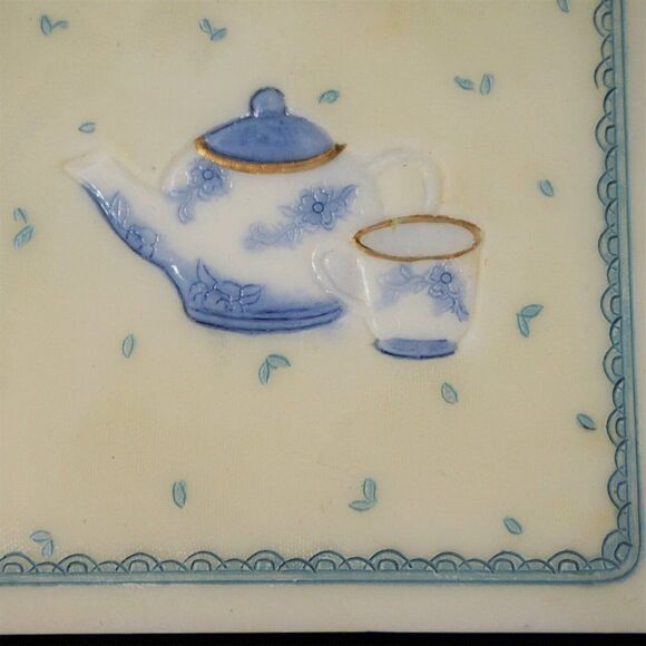 Vintage Tea Time Ceramic Coasters Ivory And Blue With Cork Back Set Of 4 - Picture 3 of 8